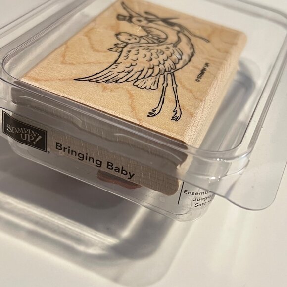 Stampin Up! "Bringing Baby" Wood-Mounted Rubber Stamp For Crafting - Picture 2 of 3